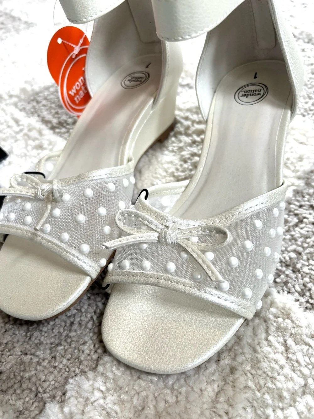 Wonder Nation Girls White Wedge Sandal Polka Dot Mesh Bow Ankle Strap size 1 NWT